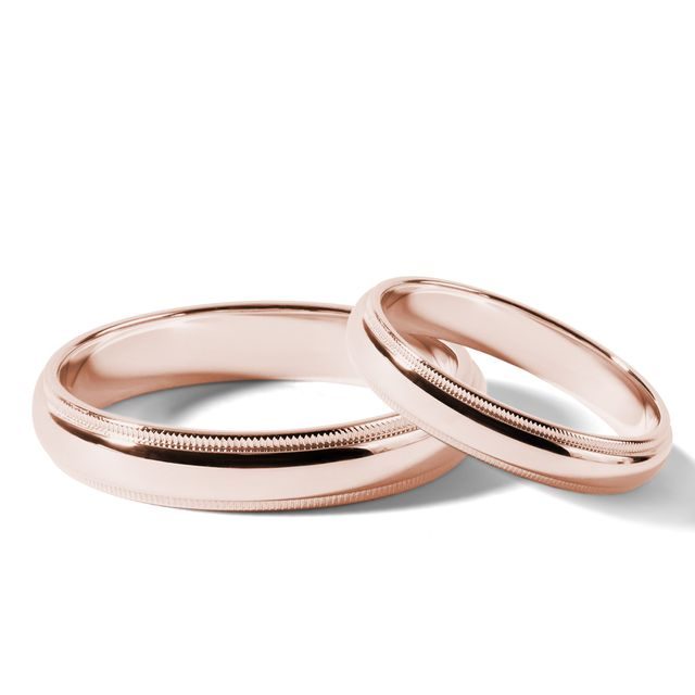 ROSE GOLD MILGRAIN EDGE WEDDING BAND SET - ROSE GOLD WEDDING SETS - WEDDING RINGS