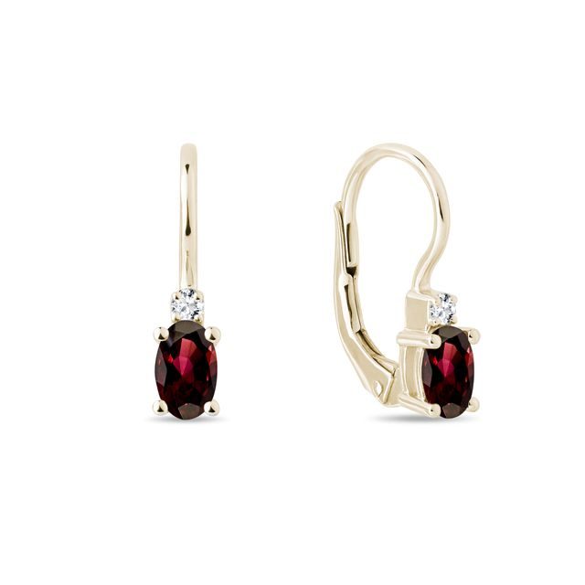 BOUCLES D'OREILLES EN OR AVEC BRILLANTS ET GRENATS TAILLE OVALE - BOUCLES D'OREILLES EN GRENAT - BOUCLES D'OREILLES