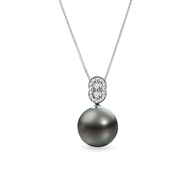 TAHITIAN PEARL AND DIAMOND NECKLACE IN WHITE GOLD - PEARL PENDANTS - PEARL JEWELRY