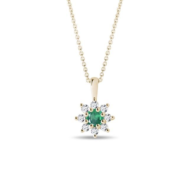 EMERALD AND DIAMOND FLOWER GOLD NECKLACE - EMERALD NECKLACES - NECKLACES