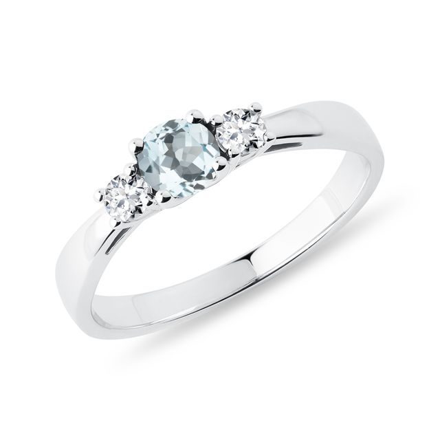 AQUAMARINE RING WITH DIAMONDS IN WHITE GOLD - AQUAMARINE RINGS - RINGS