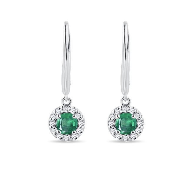 BOUCLES D'OREILLES EN OR BLANC AVEC ÉMERAUDES ET DIAMANTS - BOUCLES D'OREILLES EN ÉMERAUDE - BOUCLES D'OREILLES