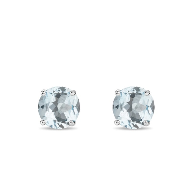 AQUAMARINE STUD EARRINGS IN WHITE GOLD - AQUAMARINE EARRINGS - EARRINGS