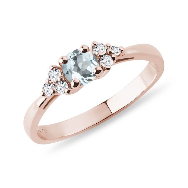 RING AUS ROSÉGOLD MIT AQUAMARIN UND DIAMANTEN - RINGE AQUAMARIN - RINGE