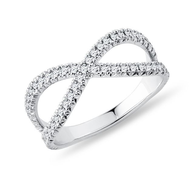 BAGUE DOUBLE ANNEAU EN OR BLANC SERTIE DE DIAMANTS - BAGUES EN DIAMANT - BAGUES