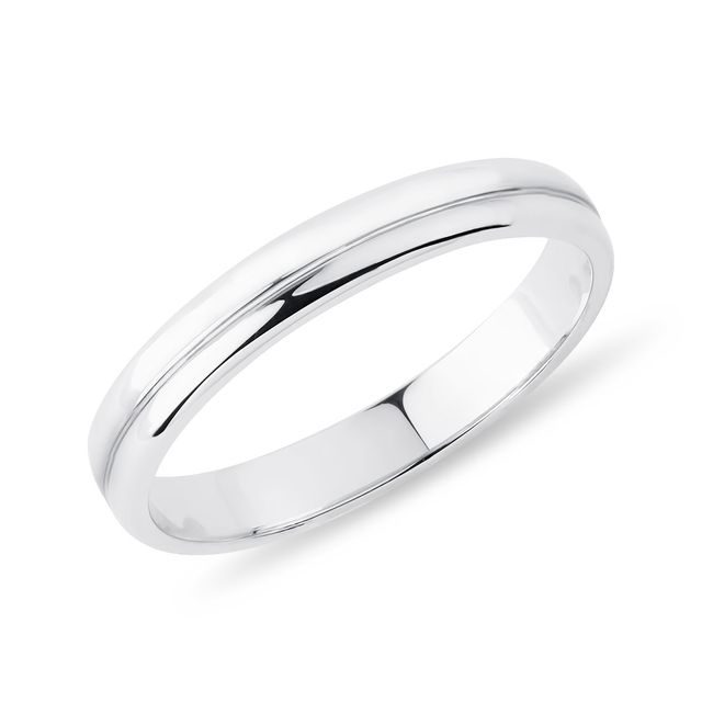 WOMEN'S SEMI-ROUNDED EDGE ENGRAVED WEDDING RING IN WHITE GOLD - WOMEN'S WEDDING RINGS - WEDDING RINGS