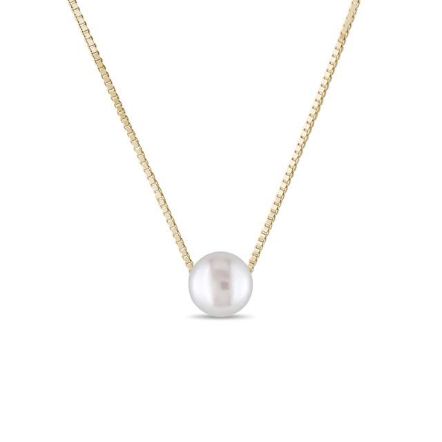 COLLIER D'OR JAUNE AVEC PERLE D'EAU DOUCE - PENDENTIFS EN PERLES - PERLES