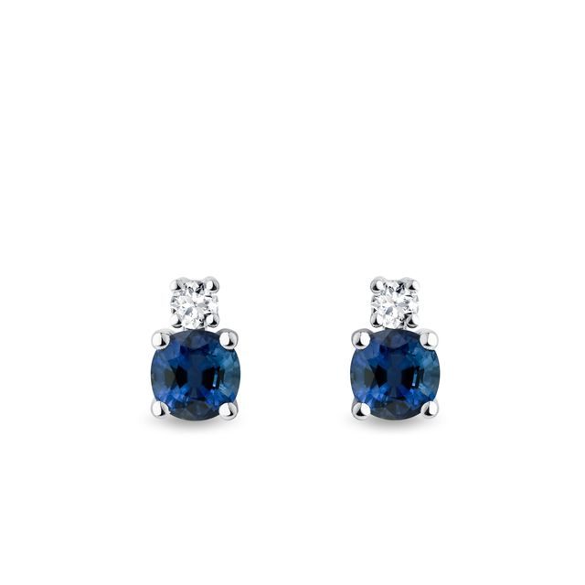 BOUCLES D'OREILLES EN OR BLANC AVEC SAPHIR BLEU - BOUCLES D'OREILLES EN SAPHIR - BOUCLES D'OREILLES