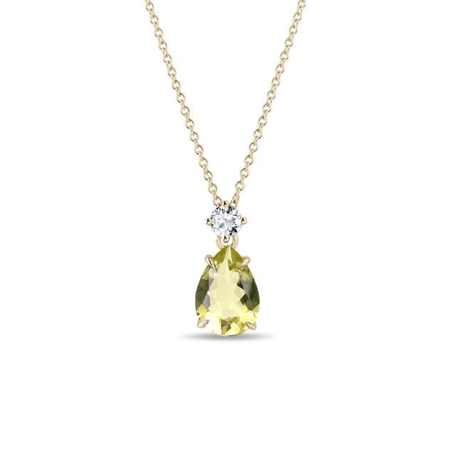 DIAMOND AND LEMON QUARTZ NECKLACE IN YELLOW GOLD - GEMSTONE NECKLACES - NECKLACES