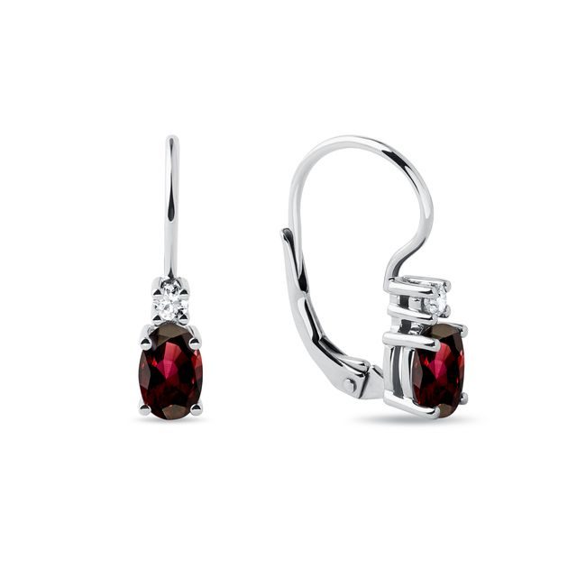 OHRRINGE MIT OVALEN GRANATEN UND DIAMANTEN IN WEISSGOLD - OHRRINGE GRANAT - OHRRINGE