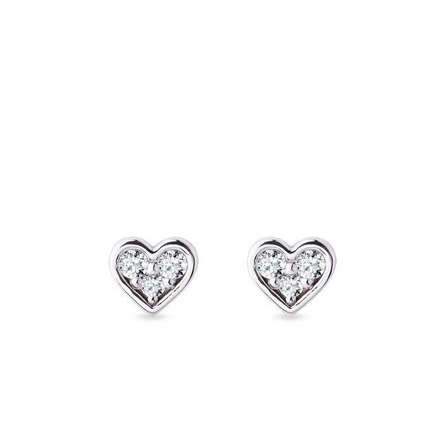 BOUCLES D'OREILLES EN FORME DE CŒUR EN OR BLANC AVEC DIAMANTS - PUCES D'OREILLES EN DIAMANT - BOUCLES D'OREILLES