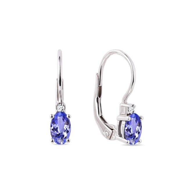 OVAL TANZANITE AND DIAMOND EARRINGS IN WHITE GOLD - TANZANITE EARRINGS - EARRINGS