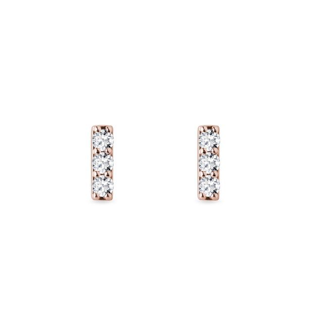 BOUCLES D'OREILLES EN OR ROSE AVEC BARRETTE DE DIAMANTS - BOUCLES D'OREILLES EN DIAMANT - BOUCLES D'OREILLES