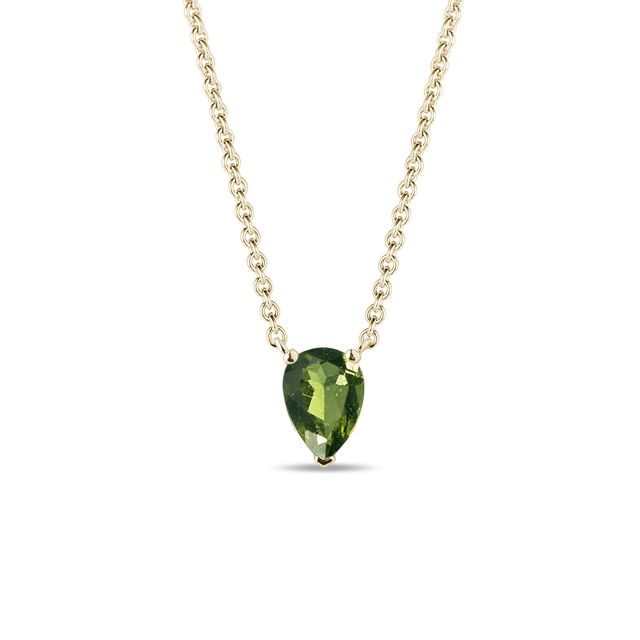 TEARDROP CUT MOLDAVITE NECKLACE IN GOLD - MOLDAVITE NECKLACES - NECKLACES