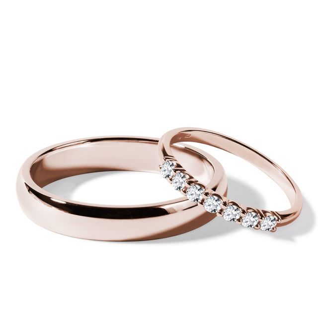 His and Hers Diamond Wedding Band Set in Rose Gold | KLENOTA