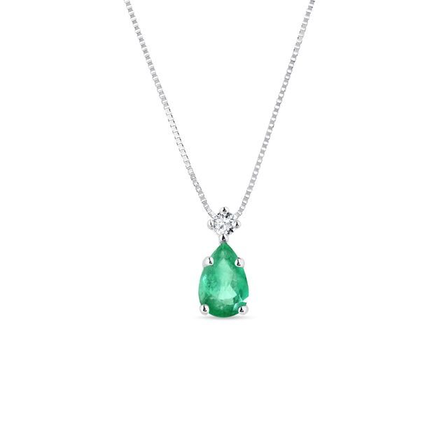 NECKLACE WITH EMERALD AND DIAMOND IN WHITE GOLD - EMERALD NECKLACES - NECKLACES