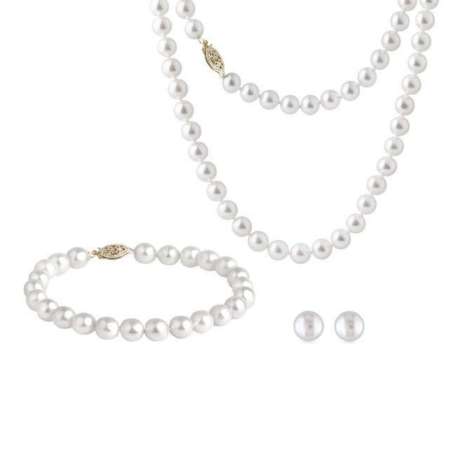 PEARL JEWELRY SET IN YELLOW GOLD - PEARL SETS - PEARL JEWELRY