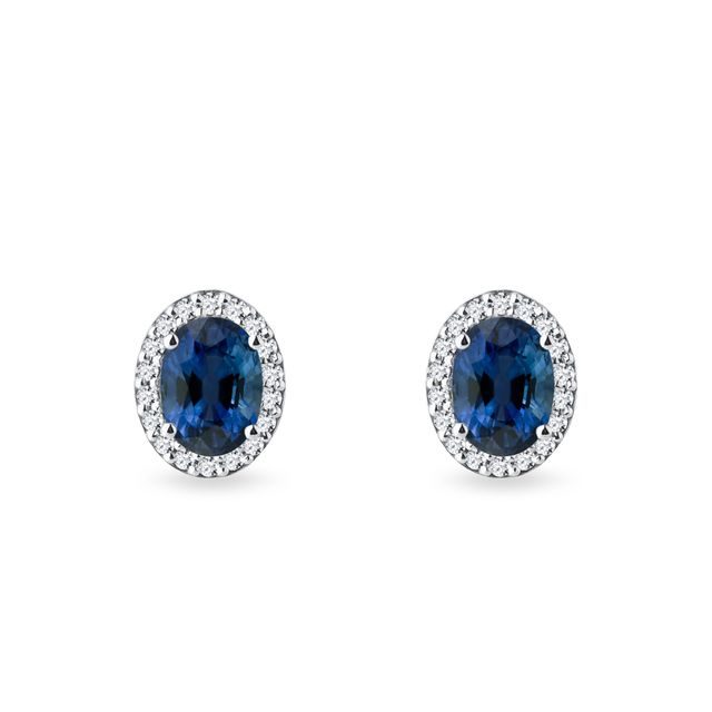 SAPPHIRE AND DIAMOND OVAL EARRINGS IN WHITE GOLD - SAPPHIRE EARRINGS - EARRINGS