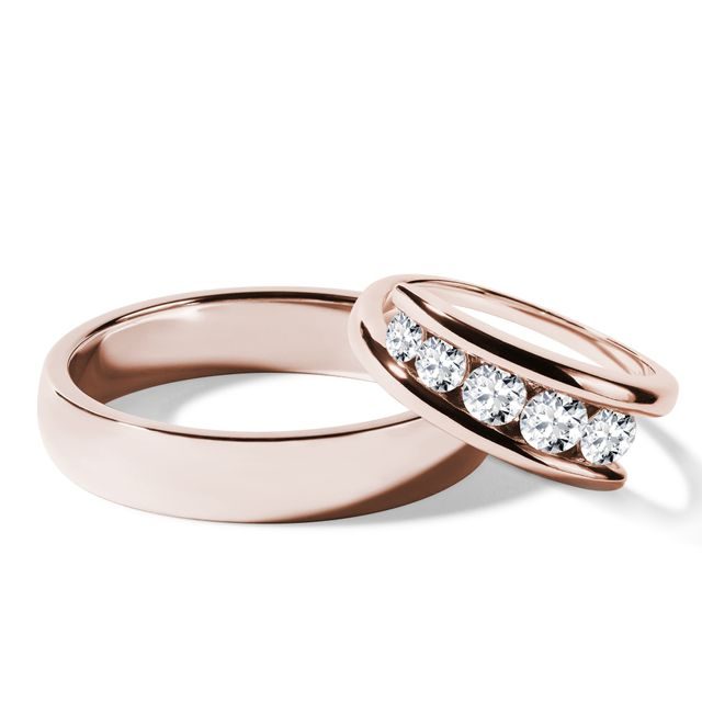ROSE GOLD WEDDING RING SET WITH A DIAMOND SPIRAL RING - ROSE GOLD WEDDING SETS - WEDDING RINGS