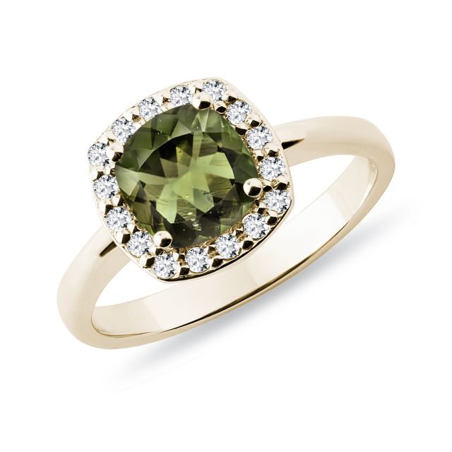 RING IN GELBGOLD MIT MOLDAVITEN UND DIAMANTEN - RINGE MOLDAVIT - RINGE