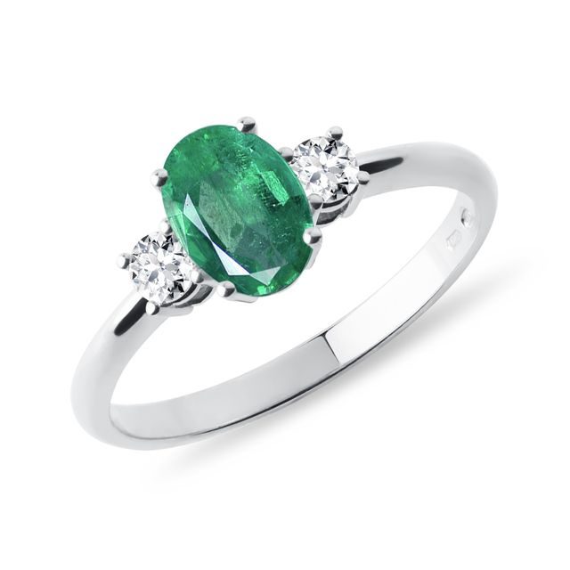 Verlobungs Goldring mit Smaragd und Diamanten