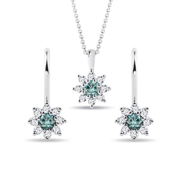WHITE GOLD BLUE DIAMOND JEWELRY SET - DIAMOND SETS - FINE JEWELRY
