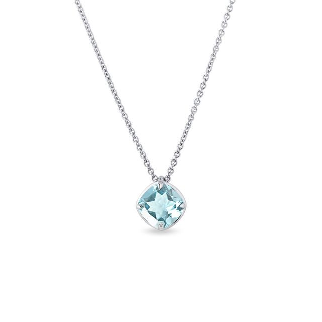 COLLIER EN OR BLANC AVEC TOPAZE BLEU CIEL TAILLE COUSSIN - COLLIERS AVEC TOPAZE - COLLIERS