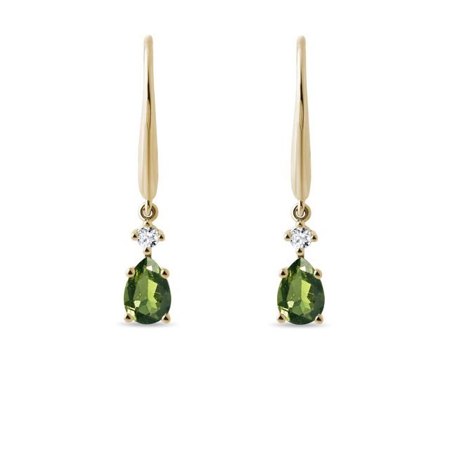 OHRRINGE MIT MOLDAVIT UND DIAMANTEN IN GELBGOLD - OHRRINGE MIT MOLDAVIT - OHRRINGE
