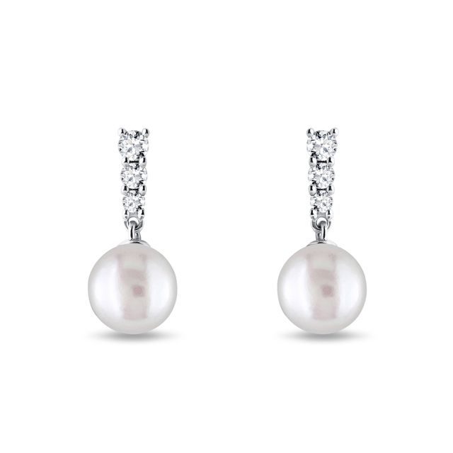 NÁUŠNICE Z BIELEHO ZLATA S PERLOU A BRILIANTMI - PERLOVÉ NÁUŠNICE - PERLY