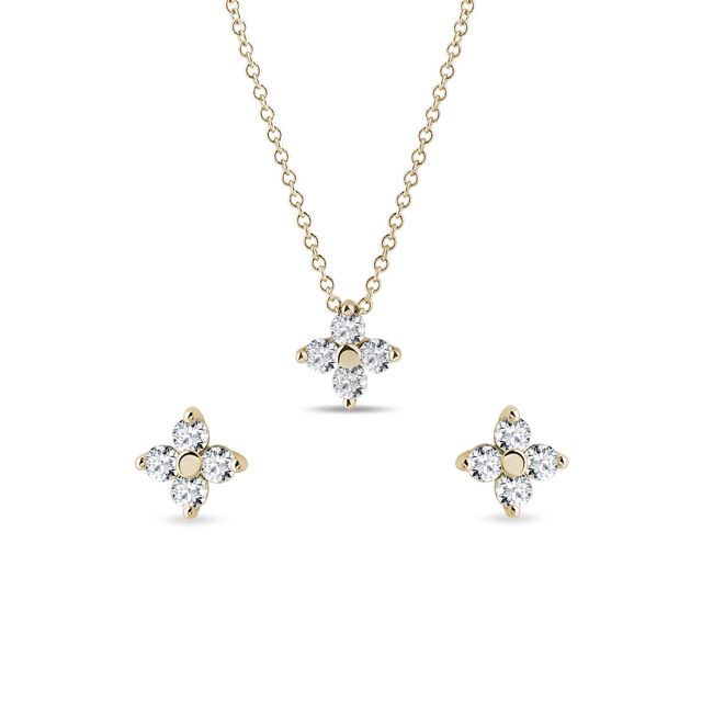 VIERBLÄTTRIGES KLEEBLATT AUS GELBGOLD MIT DIAMANTEN BESETZT - SCHMUCK SETS DIAMANT - SCHMUCK