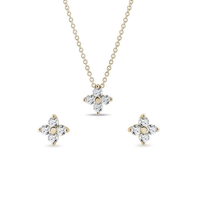 YELLOW GOLD AND DIAMOND FOUR-LEAF CLOVER JEWELRY SET - JEWELRY SETS - FINE JEWELRY