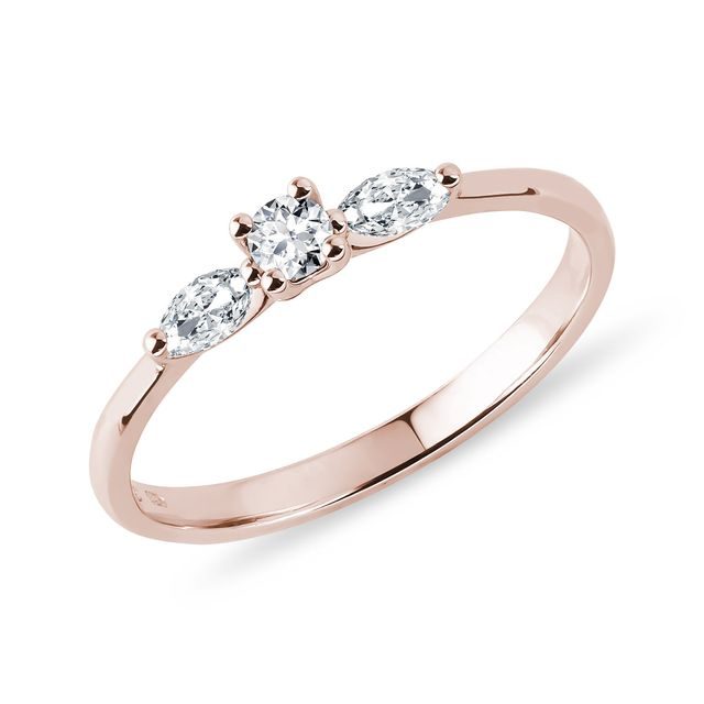 DIAMOND RING WITH MARQUISE CUT DIAMONDS IN ROSE GOLD - ENGAGEMENT DIAMOND RINGS - ENGAGEMENT RINGS