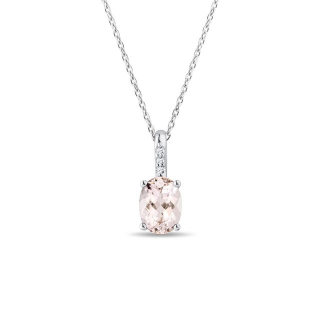 NÁHRDELNÍK Z BÍLÉHO ZLATA S MORGANITEM A DIAMANTY - NÁHRDELNÍKY S MORGANITEM - NÁHRDELNÍKY
