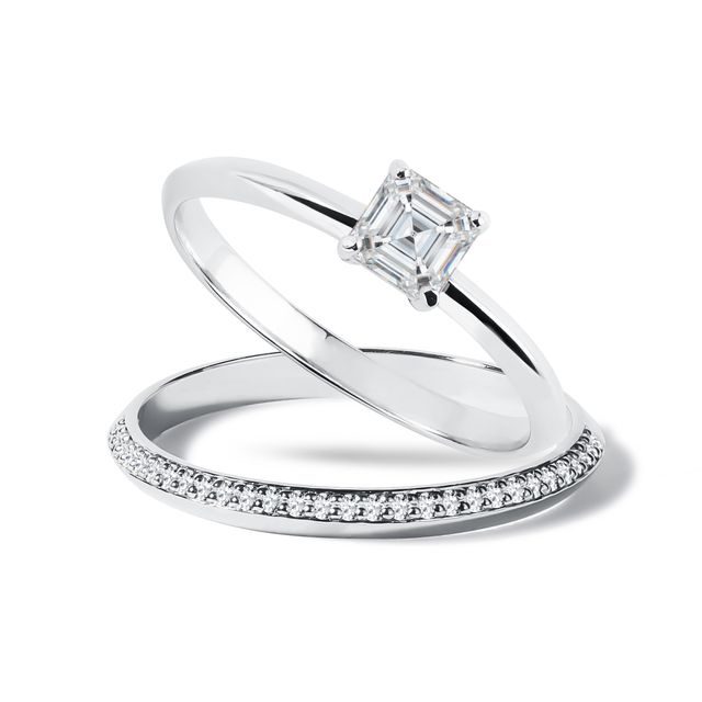 LUXURIÖSES SET VON DIAMANTRINGEN IN 14 KT WEISSGOLD - TRAURING- UND VERLOBUNGSSETS - VERLOBUNGSRINGE