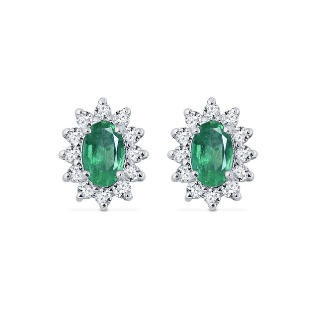 Earrings in White Gold with Diamonds and Emeralds