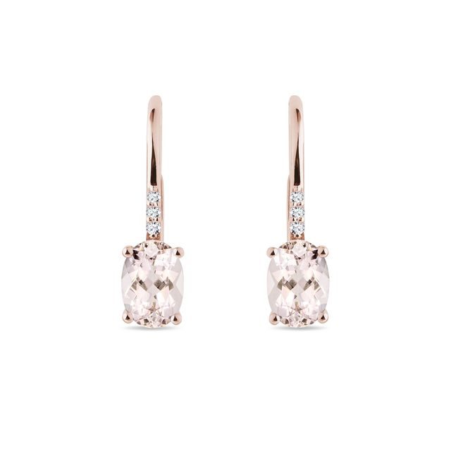 BOUCLES D'OREILLES EN OR ROSE AVEC MORGANITE ET DIAMANTS - BOUCLES D'OREILLES EN MORGANITE - BOUCLES D'OREILLES