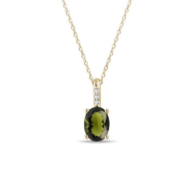 DIAMANTHALSKETTE MIT MOLDAVIT UND DIAMANT - KETTEN MIT MOLDAVIT - KETTEN