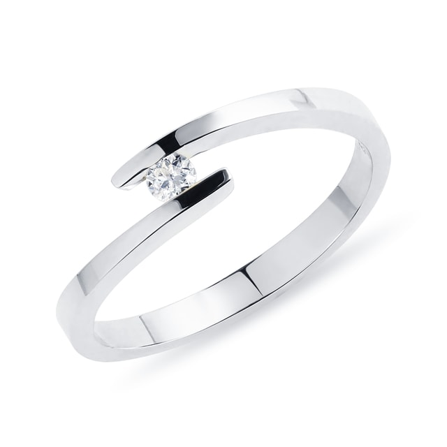 GEOMETRIC RING MADE OF WHITE GOLD WITH A BRILLIANT - SOLITAIRE ENGAGEMENT RINGS - ENGAGEMENT RINGS