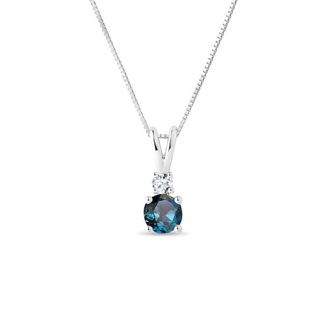 TOPAZOVÝ NÁHRDELNÍK Z BÍLÉHO 14K ZLATA S DIAMANTEM - NÁHRDELNÍKY S TOPAZEM - NÁHRDELNÍKY