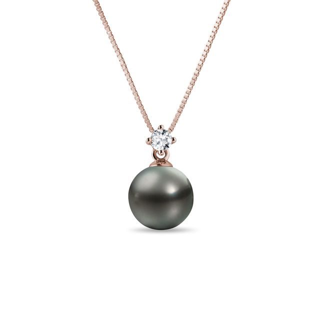COLLIER EN OR ROSE, PERLE DE TAHITI ET DIAMANT - PENDENTIFS EN PERLES - PERLES