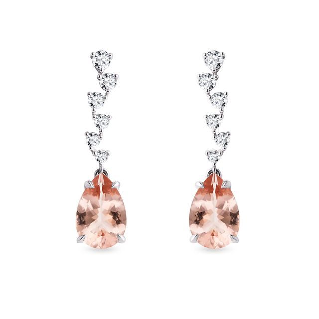 BOUCLES D'OREILLES FORGÉES EN OR BLANC AVEC BRILLANTS ET MORGANITES - BOUCLES D'OREILLES EN MORGANITE - BOUCLES D'OREILLES