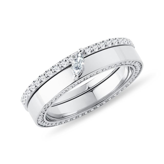 ALLIANCE ET BAGUE DE FIANÇAILLES ASSORTIES EN OR BLANC DIAMANT MARQUISE - ENSEMBLES DE BAGUES DE FIANÇAILLES ET DE MARIAGE - BAGUES DE FIANÇAILLES