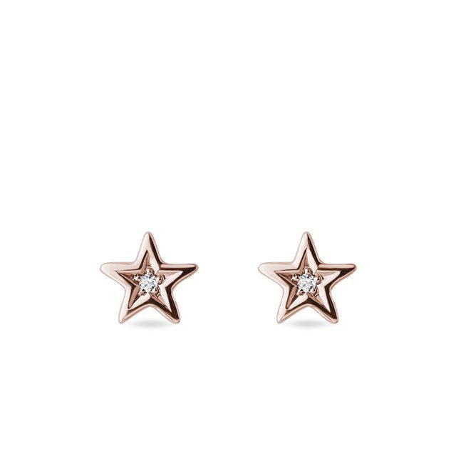Náušnice z růžového zlata ve tvaru hvězdiček s diamanty