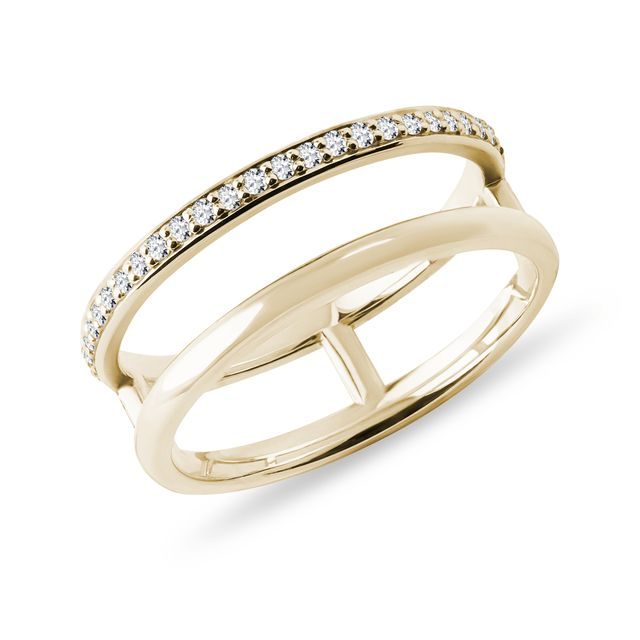 DVOJITÝ DIAMANTOVÝ PRSTEŇ ZO ŽLTÉHO 14K ZLATA - PRSTENE DIAMANT - PRSTENE