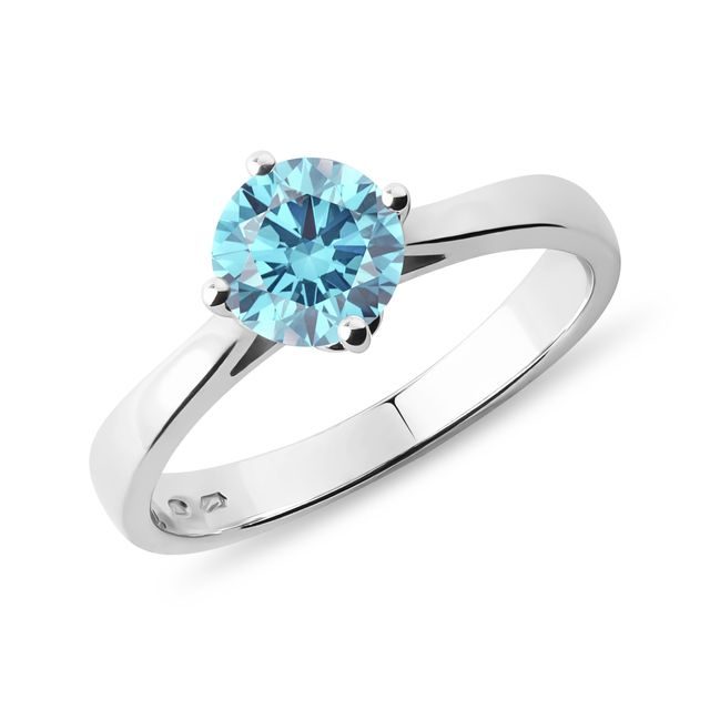 WHITE GOLD BLUE DIAMOND ENGAGEMENT RING - RINGS WITH LAB-GROWN DIAMONDS - ENGAGEMENT RINGS