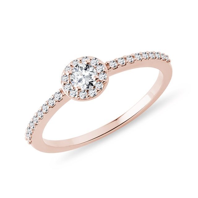 BAGUE DE FIANÇAILLES HALO EN OR ROSE - BAGUES DE FIANÇAILLES EN DIAMANT - BAGUES DE FIANÇAILLES