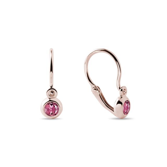 BOUCLES D'OREILLES POUR ENFANTS EN OR ROSE AVEC TOURMALINES - BOUCLES D'OREILLES POUR ENFANTS - BOUCLES D'OREILLES