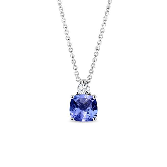 COLLIER EN OR BLANC AVEC DIAMANT ET TANZANITE - COLLIERS