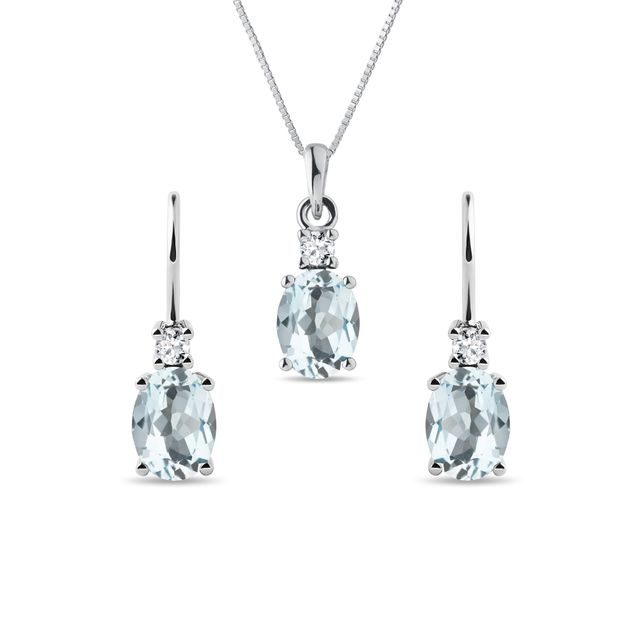 BOUCLES D'OREILLES ET COLLIER OR, AIGUES-MARINES, DIAMANTS - ENSEMBLES DE BIJOUX EN GEMMES - BIJOUX