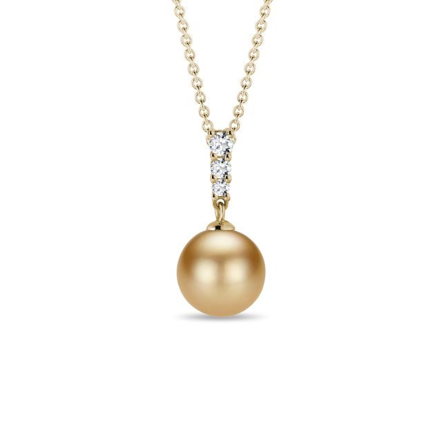 GOLDCOLLIER MIT SÜDSEEPERLE UND DREI DIAMANTEN - PERLEN ANHÄNGER - PERLEN